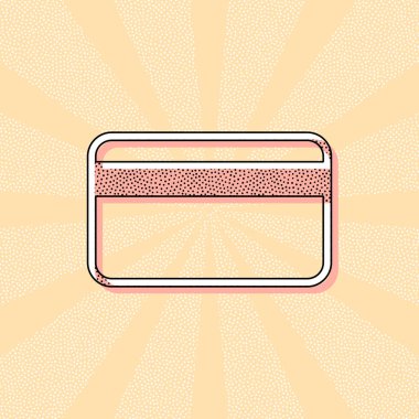 Basit kredi kartı simgesi. Retro Vintage tipografi ofset baskı etkisi ile. Çizgi roman pop sanat arka plan ile nokta poster