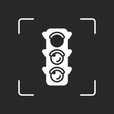 Trafik ışığı simgesi. Durma, kırmızı veya stand iz. Beyaz nesne kamera otomatik odaklama koyu arka plan üzerinde