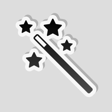 yıldız ile sihirli değnek. basit siluet. Etiket tarzı ile beyaz ve gri arka plan üzerinde basit gölge