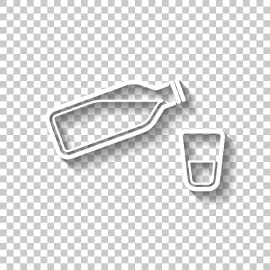 şişe su kabarcıkları ve cam bardak ile. basit simgesi. Gölge şeffaf arka plan üzerinde beyaz anahat işaretiyle