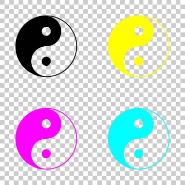 Yin yan sembolü. Cmyk simgeleri şeffaf arka plan üzerinde renkli dizi