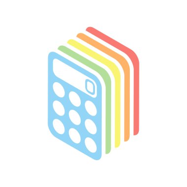 basit hesap makinesi simge. Beyaz arka plan üzerinde renkli izometrik simgeler yığını