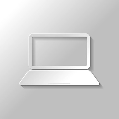 Laptop ya da defter bilgisayar kutsal kişilerin resmi. Kağıt tarzı ile gölge gri arka plan üzerinde