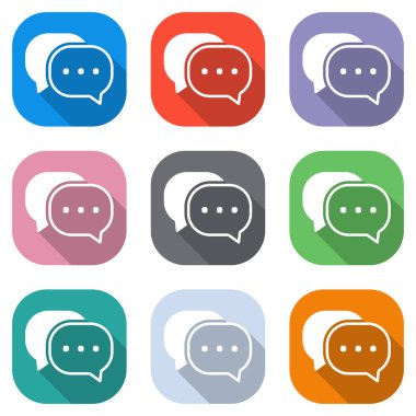 sohbet simgesi. Beyaz simgeleri uygulamalar için renkli kareler olarak ayarlayın. Sorunsuz imkanı ve desen poster için