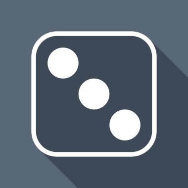 Bir zar ile görünür tarafında üç numara. Simge casino oyunları. Uzun Gölge mavi zemin üzerine beyaz düz simgesi