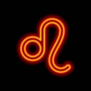 Astrolojik işaret. Leo basit simgesi. Siyah arka plan üzerine portakal neon tarzı. Işık simgesi