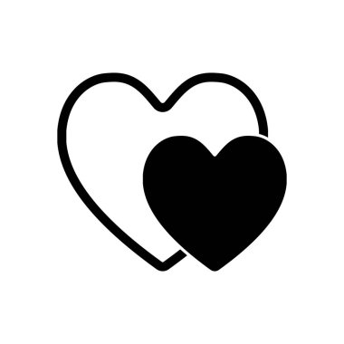2 hearts. Basit simgesi. Beyaz arka planda siyah simgesi