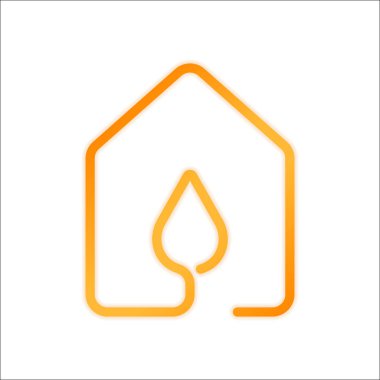 Su damla simgesi olan ev. çizgi stili. Portakal işareti beyaz arka plan üzerinde düşük ışık ile