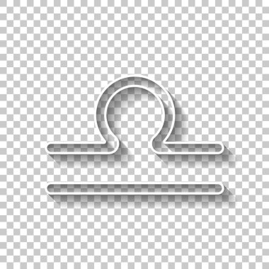 Astrolojik işaret. Terazi basit simgesi. Gölge şeffaf arka plan üzerinde beyaz anahat işaretiyle