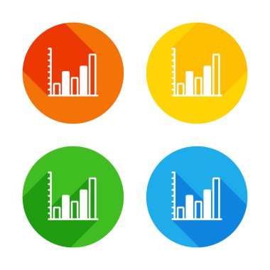Grapgic finans, büyümek. Renkli daireler arka plan düz beyaz simgesi. Dört farklı uzun gölgeler her köşe