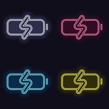 Basit şarj pil, şarj düzeyi. Neon işareti kümesi. Koyu arka plan üzerinde casino tarzı. Seamless modeli