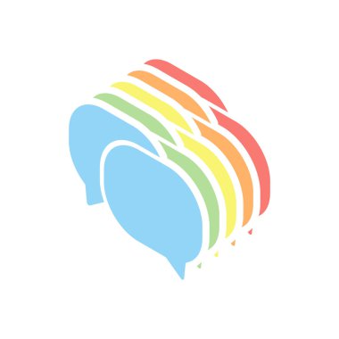 sohbet simgesi. Beyaz arka plan üzerinde renkli izometrik simgeler yığını