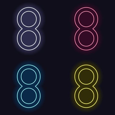 Sayı 8, sayısal, basit mektup. Neon işareti kümesi. Koyu arka plan üzerinde casino tarzı. Seamless modeli