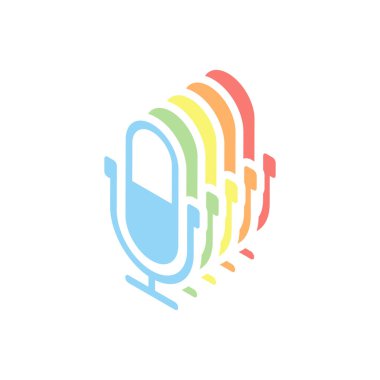 Basit mikrofon simgesi. Beyaz arka plan üzerinde renkli izometrik simgeler yığını