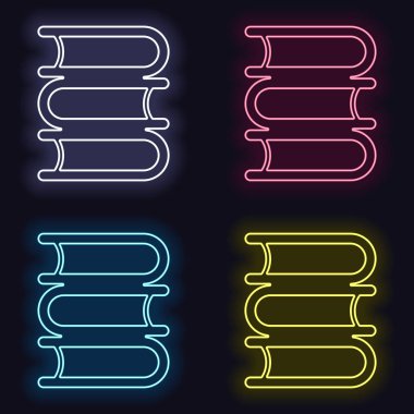 Kütüphane, birkaç kitap. Neon işareti kümesi. Koyu arka plan üzerinde casino tarzı. Seamless modeli