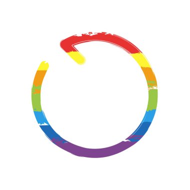 Basit ok, güncelleştirmek, yeniden, saat yönünün tersine, geriye doğru. Gezinti simgesi. Doğrusal sembolü ile ince bir çizgi. Bir çizgi stili. Çizim işaretiyle Lgbt stil, gökkuşağı (kırmızı, turuncu, sarı, yeşil, mavi, Indigo, menekşe, yedi renk