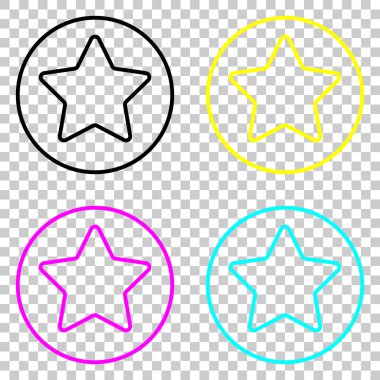 Daire kutsal kişilerin resmi içinde yıldız. Cmyk simgeleri şeffaf arka plan üzerinde renkli dizi.