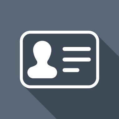 Kimlik kartı simgesi. Kimliği profil. Uzun Gölge arka plan üzerinde beyaz düz simgesi