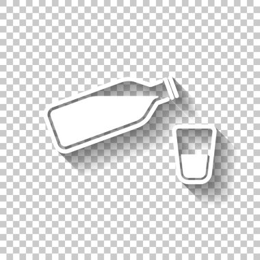 şişe su kabarcıkları ve cam bardak ile. basit simgesi. Gölge şeffaf arka plan üzerinde beyaz simgesi