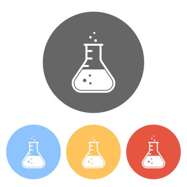 Tıbbi test tüpü simgesi. Renkli daireler üzerinde beyaz simgeler kümesi