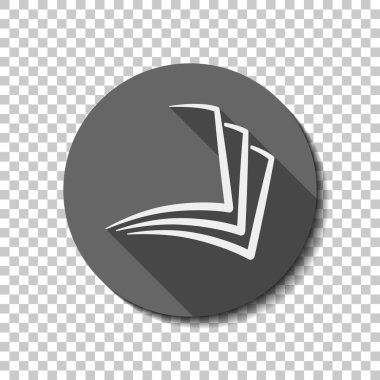 kitap, kağıt yaprağının. Saydam arka plan üzerinde bir dairede uzun gölge beyaz düz simgesi