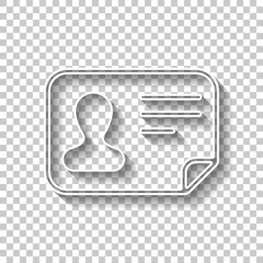 Kimlik kartı simgesi. Kimliği profil. Gölge şeffaf arka plan üzerinde beyaz anahat işaretiyle