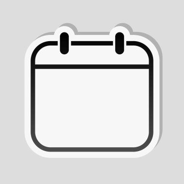 Basit takvimi, lineer, ince anahat. Etiket tarzı ile beyaz ve gri arka plan üzerinde basit gölge