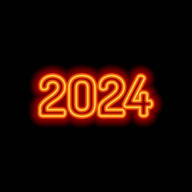2024 sayı simgesi. Yeni Yılınız Kutlu Olsun. Siyah arka plan üzerine portakal neon tarzı. Işık simgesi