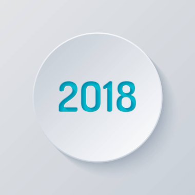 2018 sayı simgesi. Yeni Yılınız Kutlu Olsun. Gri ve mavi katmanları ile daire kes. Kağıt tarzı