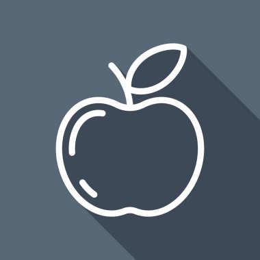 Basit elma simgesi. Anahat siluet. Uzun Gölge arka plan üzerinde beyaz düz simgesi