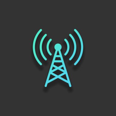Radyo kulesi simgesi. Doğrusal tarzı. Renkli logo kavramı koyu arka plan üzerinde yumuşak gölge ile. Masmavi okyanus rengini simgesi
