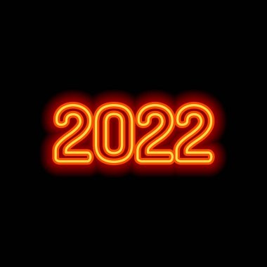 2022 numara simgesi. - Mutlu yıllar. Siyah arkaplanda turuncu neon rengi. Işık simgesi