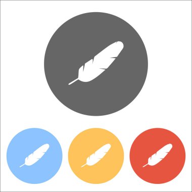 Basit simge tüy. Renkli daireler üzerinde beyaz simgeler kümesi