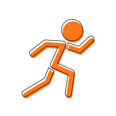 çalışan adam. basit simgesi. İzole simge siyah ince dağılımı ve farklı katmanlarda doldurma taşındı turuncu oluşan. Beyaz arka plan