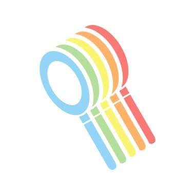 büyüteç simgesini. Beyaz arka plan üzerinde renkli izometrik simgeler yığını