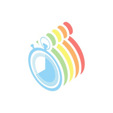 Kronometre. basit simgesi. Beyaz arka plan üzerinde renkli izometrik simgeler yığını