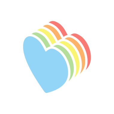 Basit kalp simgesi. Beyaz arka plan üzerinde renkli izometrik simgeler yığını