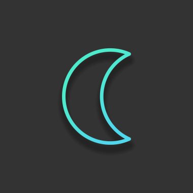 Basit ay. Hava sembolü. İnce anahat ile doğrusal simgesi. Renkli logo kavramı koyu arka plan üzerinde yumuşak gölge ile. Masmavi okyanus rengini simgesi