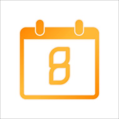 8 gün, basit simgesi ile takvim. Portakal işareti beyaz arka plan üzerinde düşük ışık ile