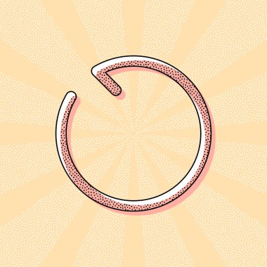 Basit ok, güncelleştirmek, yeniden, saat yönünün tersine, geriye doğru. Gezinti simgesi. Doğrusal sembolü ile ince bir çizgi. Bir çizgi stili. Retro Vintage tipografi ofset baskı etkisi ile. Çizgi roman pop sanat arka plan ile nokta poster