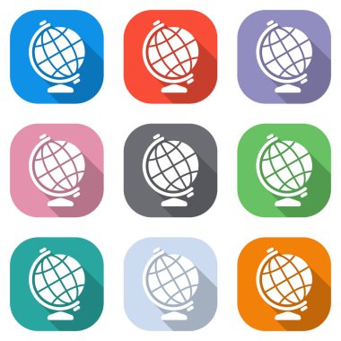 Basit küre sembolü. Beyaz simgeleri uygulamalar için renkli kareler olarak ayarlayın. Sorunsuz imkanı ve desen poster için