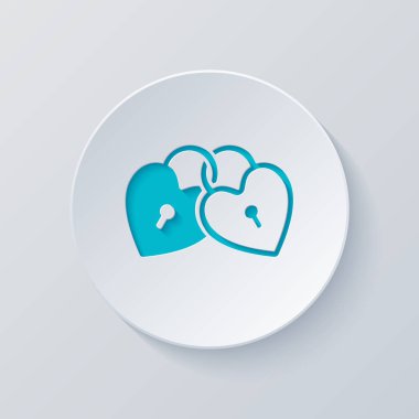 bağlantılı kupa, kilit simgesi. Gri ve mavi katmanları ile daire kes. Kağıt tarzı