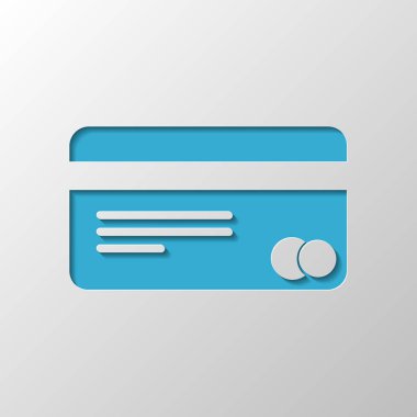 Plastik kredi kartı simgesi. Kağıt tasarımı. Gölge ile düzenlenen sembolü