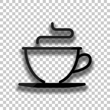 Basit fincan kahve ya da çay. Doğrusal simgesi, ince anahat. Saydam arka plan üzerinde yumuşak gölgeli siyah cam kutsal kişilerin resmi