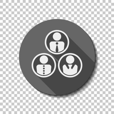 Office insanlar, takım. Saydam arka plan üzerinde bir dairede uzun gölge beyaz düz simgesi