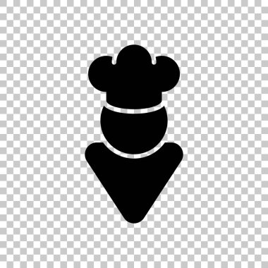 Şapkalı mutfak şefi. Mutfak logosu, basit simgesi. Saydam arka plan üzerinde.