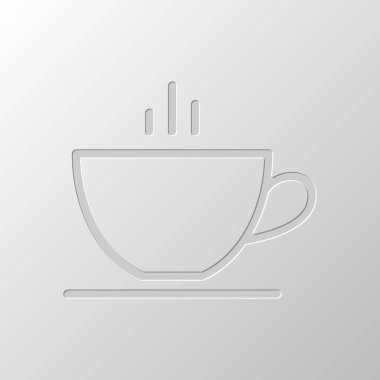 Basit kap kahve veya çay. İnce anahat ile doğrusal simgesi. Kağıt tasarımı. Düzenlenen sembolü. Çekirdeksiz stili