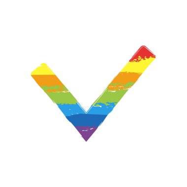 Onay işareti simgesi. İşareti Lgbt style, gökkuşağı kırmızı, turuncu, sarı, yeşil, mavi, Indigo, menekşe, yedi renk ile çizim