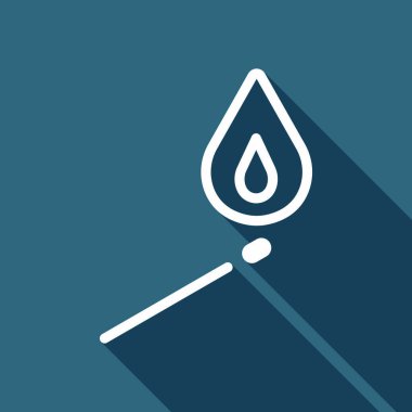 ve yangın alev ile aynı. basit siluet. Uzun Gölge arka plan üzerinde beyaz düz simgesi