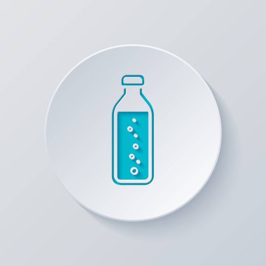 şişe su kabarcıkları, basit simgesi ile. Gri ve mavi katmanları ile daire kes. Kağıt tarzı